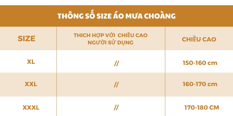 Gợi ý cách chọn size áo mưa choàng phù hợp với cơ thể